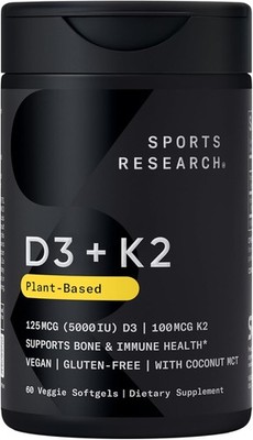 Sports Research Vitamin D3 K2, Coconut Oil 60 Softgels