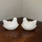 2 Vintage Hazel Atlas White Milk Glass Hen On Nest 3.5" NICE (Please Read)