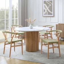 Dusk Hattie Oak & Marble Panel Round 4-6 Seat Pedestal Dining Table RRP £329