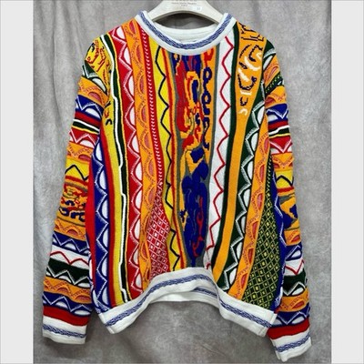  WOW RARE 90S COOGI STYLE 3D KNIT SWEATER BIGGIE MULTICOLOR TEXTURED RETRO SZ L