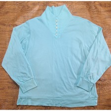 Vintage  80s Aqua Pearl Buttons Mock Turtleneck Sweater XL Shoulder Pads USA