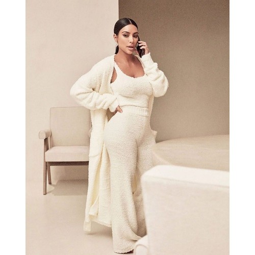 Skims Cozy Collection Fuzzy Knit Set Tank & Pants Bone Lounge NEW L / XL