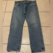 Levi's 501 Button Fly Men's Straight Leg Blue Denim Distressed Jeans Size 36x30