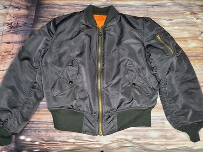 Alpha Industries MA-1 Flight Bomber Jacket - Black - Reversible Orange Lining -M