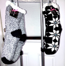 NWT 2 SZ 4-10 Cuddl Duds Sherpa Lined Lounge Socks Plushfill SNOWFLAKE  TWEED
