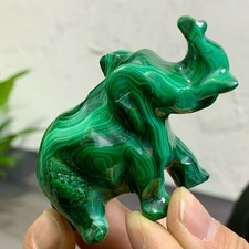 156G Natural Malachite transparent hand carved elephant  crystal cluster mineral