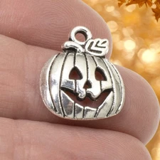 10 Silver Halloween Pumpkin Charms Jack O'Lantern Fall Jewelry Craft Supplies