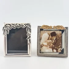 Set of 2 Mini Ornate Metal Picture Frames MCM Decor
