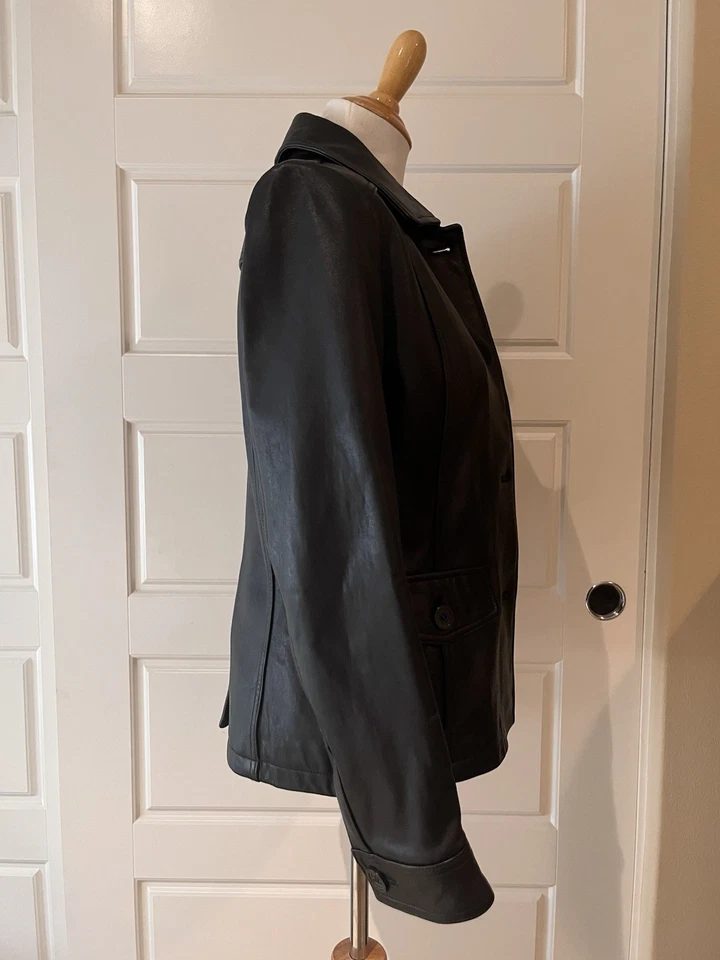Chaqueta Liz Claiborne Vintage Años 90 Negra Cuero Genuino Talla Mediana Foto 3 de 4