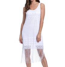 Profile By Gottex Round Neck Cover Up Dress With Frills Sea Breeze White