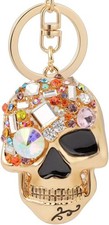 Rhinestone Punk Skull Keychain, Horror, Gold, Key Ring Chain, Metal, Goth Gothic