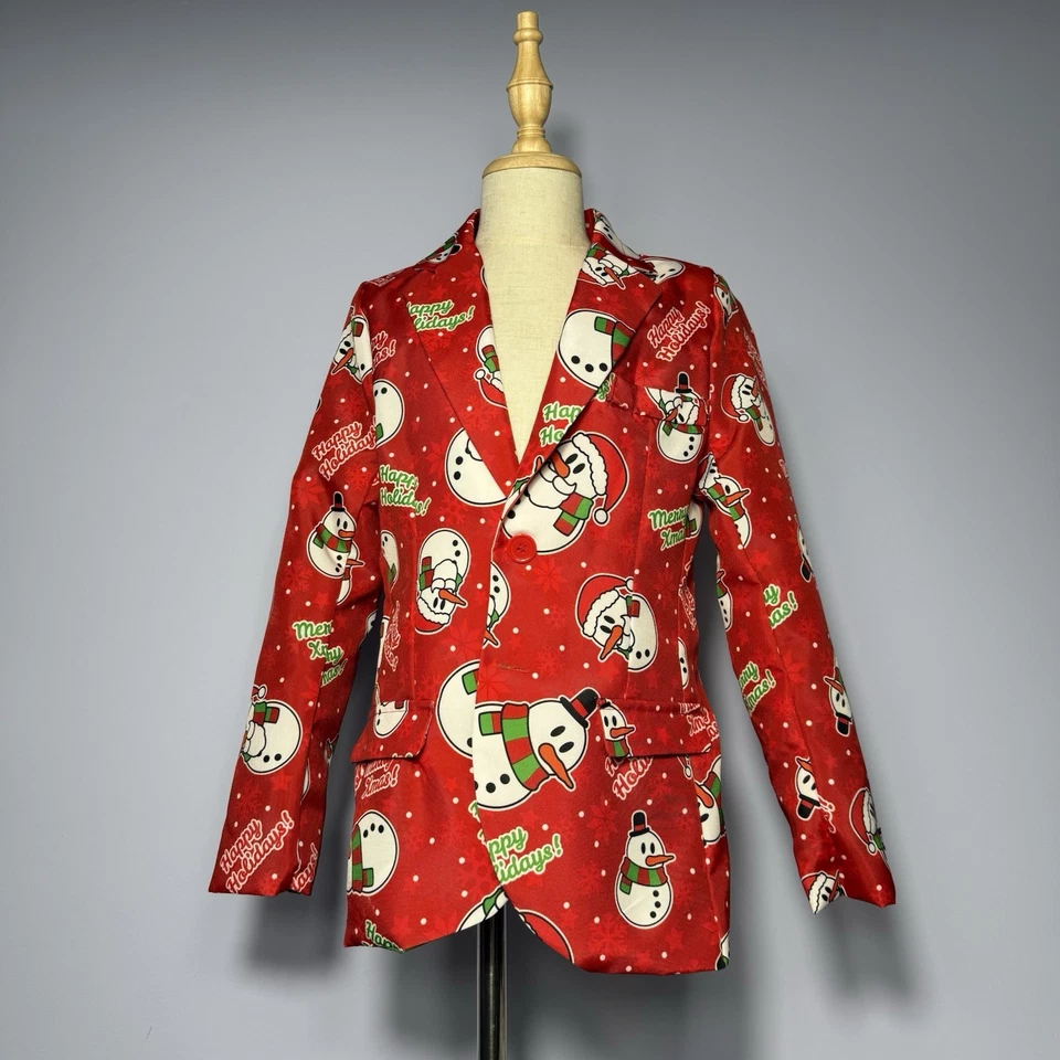 Blazer de Navidad Suitmeister Niños 8 Mediano Muñeco de Nieve Vacaciones Chaqueta Roja Foto 2 de 4