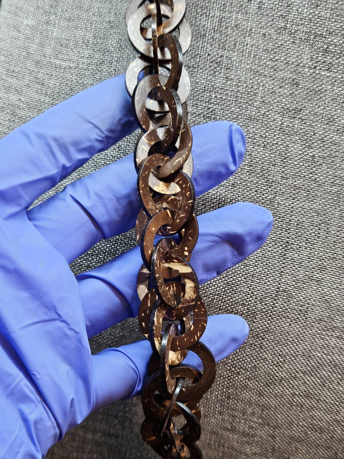 Vintage Long Amall Disk Coconut Shell Statement N… - image 4