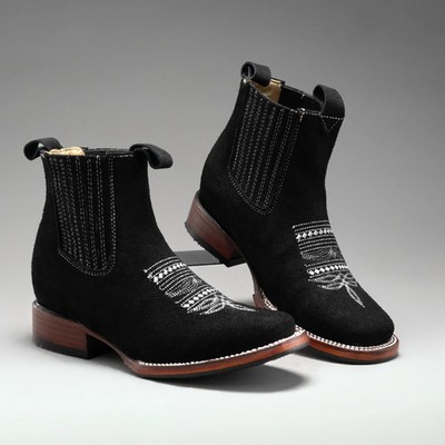 Women s 723 Nobuck Square Toe Ankle Boots Black EE Wide Full Grain Leather