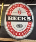 VINTAGE TIN METAL DOUBLE SIDED BECK'S BEER BAR WALL SIGN 19 1/2" SIDE MOUNT