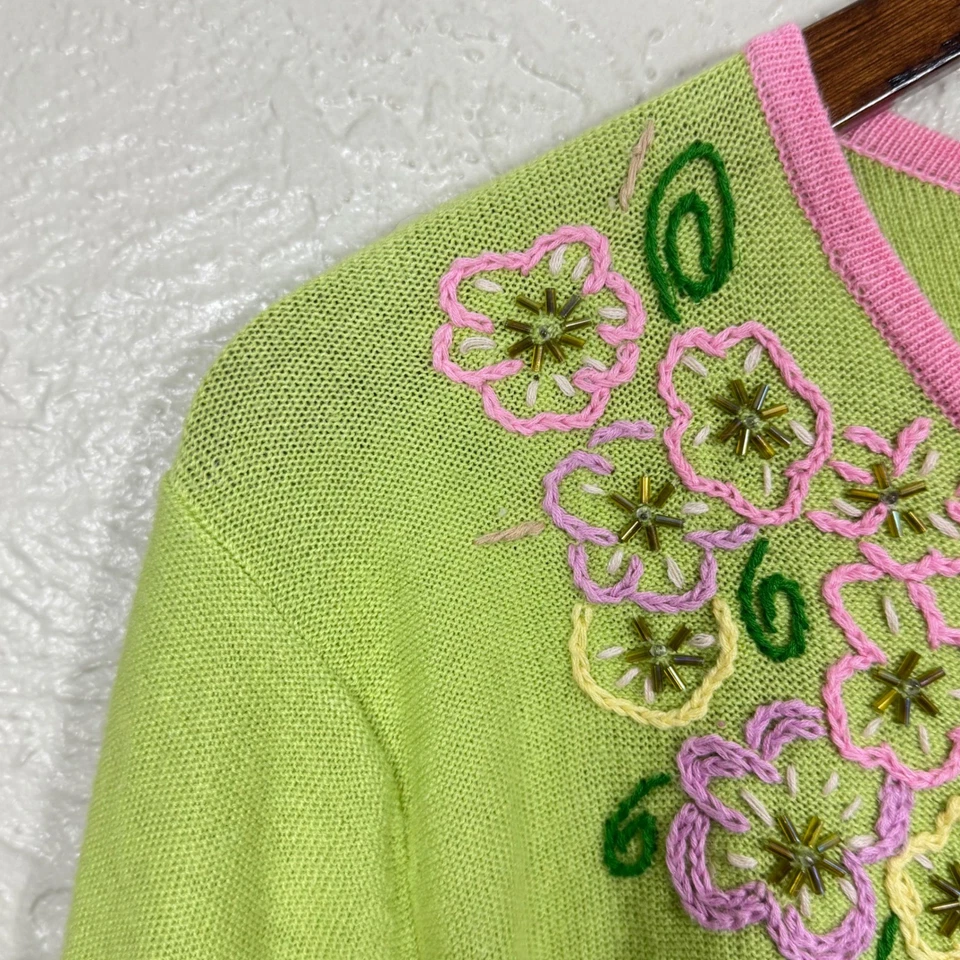 Cárdigan Suéter Vintage Años 90 Cottagecore Mediano 3D Bordado Coqueta Algodón Ramie Foto 4 de 4