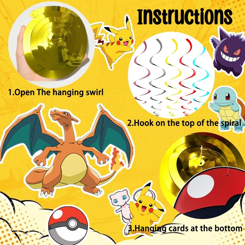 24 Piezas Pokemon Colgante Espiral Pokemon Cumpleaños Decoración Pokemon Fiesta Suministros Foto 4 de 4