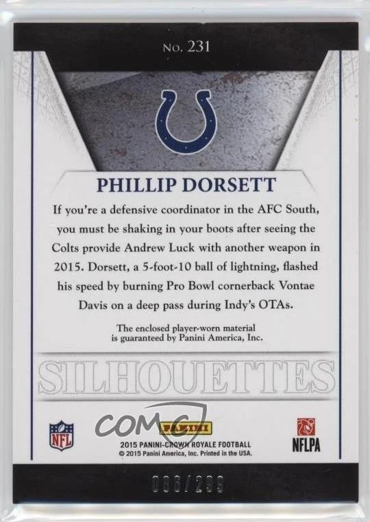 2015 Panini Crown Royale Rookie Silhouettes /299 Phillip Dorsett #231 Rookie RC - Image 2 of 2