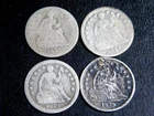 LOT of 4 SEATED LIBERTY HALF DIMES 1839 1856 2- 1857  WELL CIRCULATED / DAMAGED