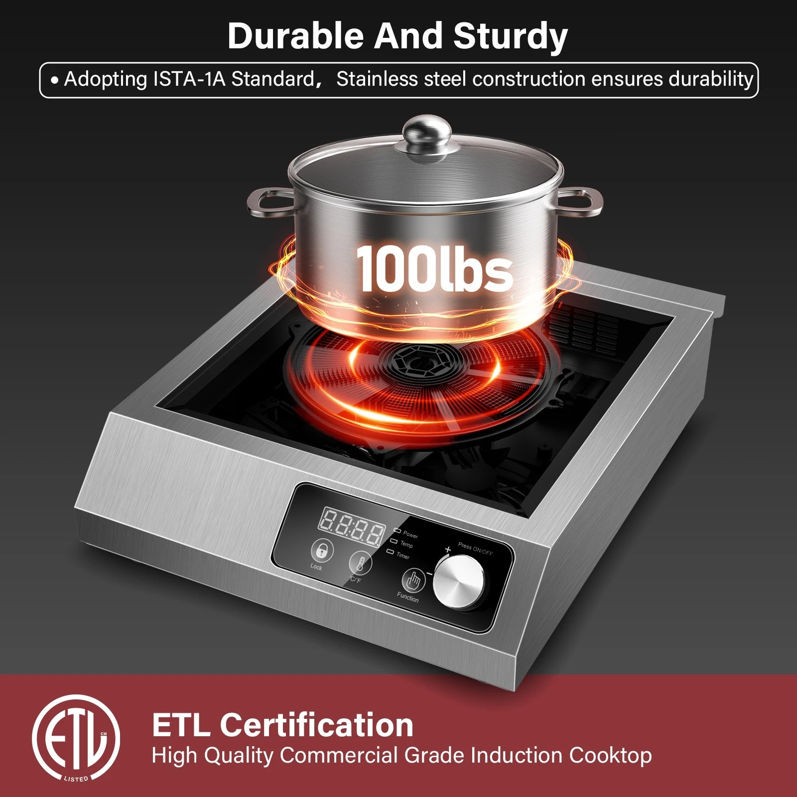 Zomagas 12in Commercial Electric Induction Cooktop Burner Induction Cooker 1800W