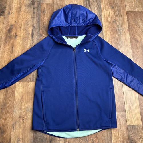 Armour Fleece Storm Full-Zip Hoodie Jacket Boys Large Blue Coldgear Athletic - Picture 4 of 13