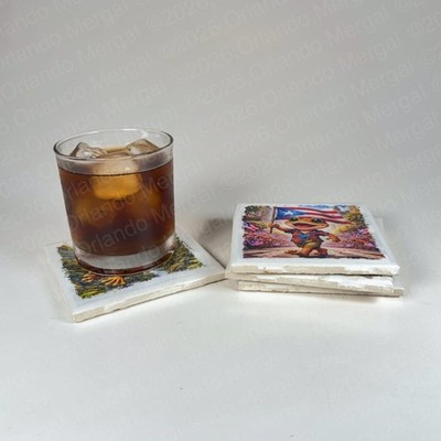 Handmade Coquí Tile Coasters Set of 4   Puerto Rico Frog Art   Set 2