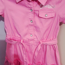 GUESS Girls Pink Shirt Dress Size L 6x Collared Button Front Belted Knee Length