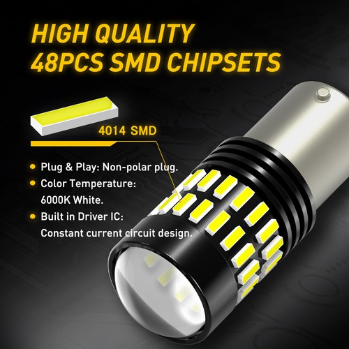 1156 BA15S 7506 48-LED Bombillas de Respaldo Inverso HID Blanco 6000K Canbus Brillante - Imagen 6 de 12