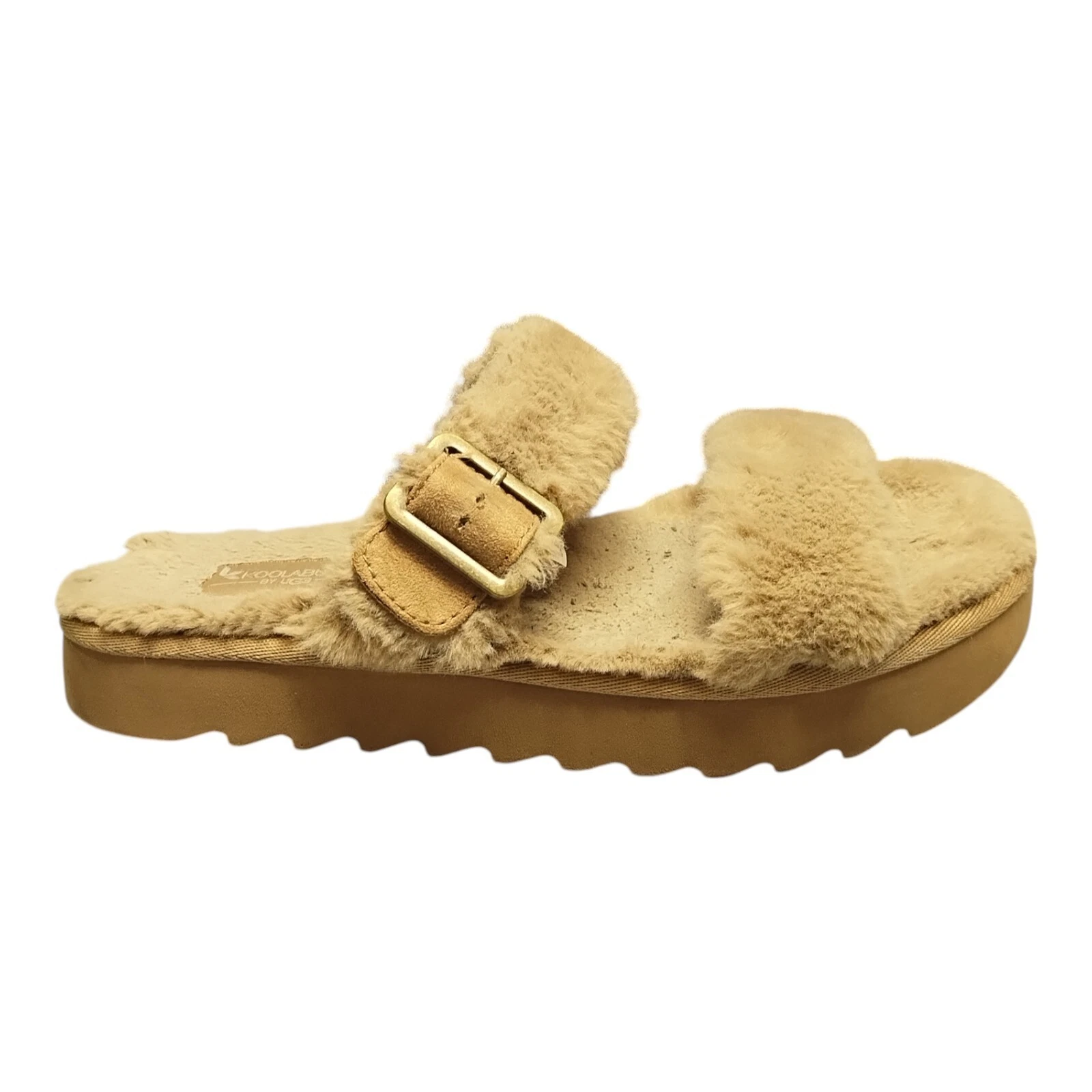 Sandali Koolaburra By UGG Furr ah donna 7 marroni pelliccia sintetica fibbia slide 1110213