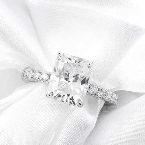 4ct Moissanite Halo Engagement Ring Band Sterling Silver 18K White Gold Plated - Picture 7 of 17