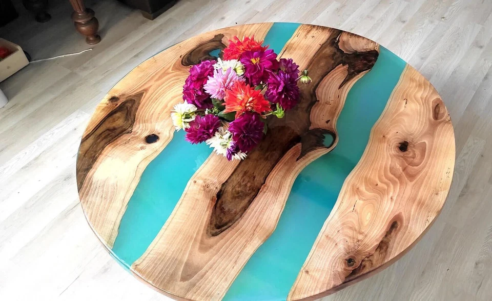 Round Epoxy Table Top, Made To Order Table, Walnut Resin Table, Wood Sofa Table - Image 3 of 3