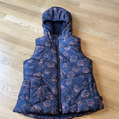 Mango Kids Puffer Vest Youth XL Floral Pattern Full Zip Hooded Used