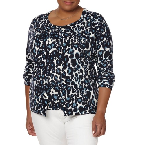 Sweater Size 3X Blue Animal Print 