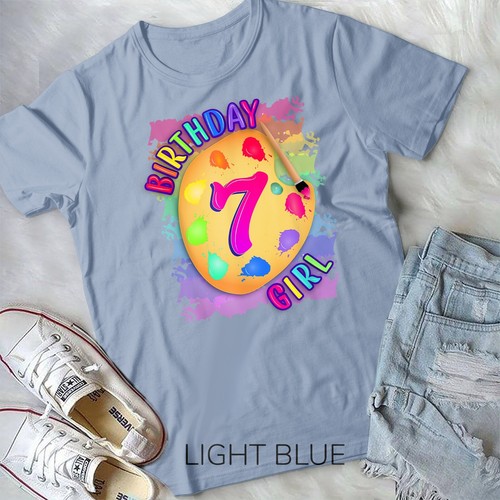Birthday Girl 7 Year Old Art Painting Party 7th Birthday Unisex T-shirt - Picture 3 of 11
