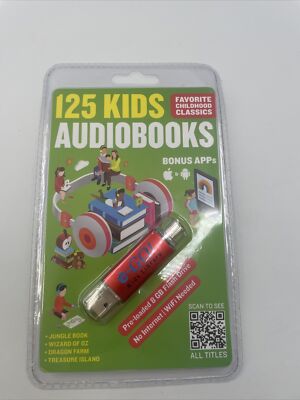 e-GO!  Kids Library 125 Kids Audiobooks, pre-loaded 8GB flash drive, new/sealed