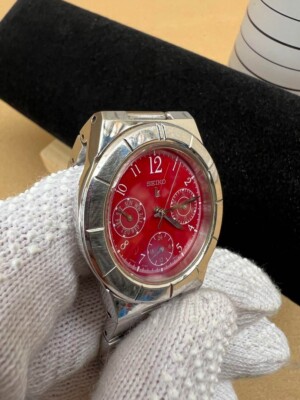 Seiko LUKIA 5Y89-0B30 Triple Calendar Red Working Condition | eBay
