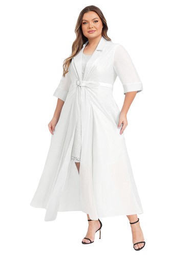 Set donna taglie forti abito set risvolto sera trasparente matrimonio ospite outfit - Foto 16 di 87