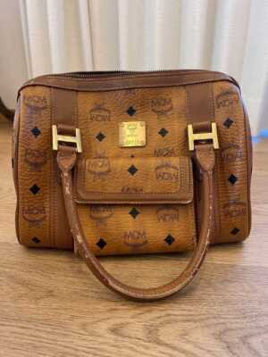 MCM Handbag Boston Bag Visetos Pattern Brown women's USED FROM JAPAN