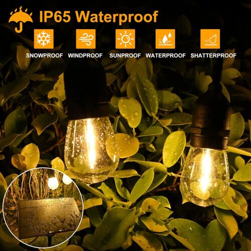 15M-150M Solar LED Festoon String Lights S14 Bulbs Wedding Party Outdoor Patio - Picture 4 of 15