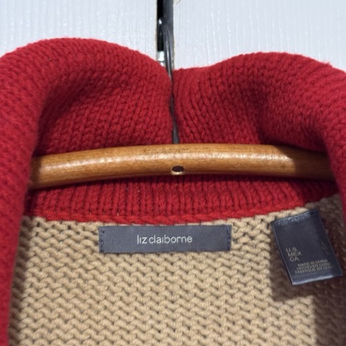 Vintage Liz Claiborne Cardigan Sweater Large Multicolor Knit Fair Isle Stripe - Picture 3 of 8