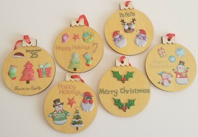 NEW!! Handmade 6pcs X-mas Decoration Round Wood Ornament- FREE SHIPPING!