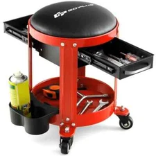 Rolling Creeper Seat w/ Drawers – 330lb Mechanic Garage Stool Tool Tray Red