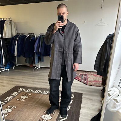 Vintage French German Workwear Gray Sanfor Chore Long Coat Jacket Size M