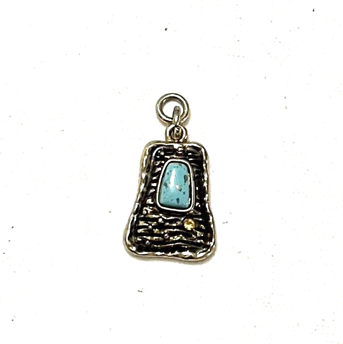 Southwestern Faux Turquoise Pendant Rhinestone Gold Tone Women Jewelry Style