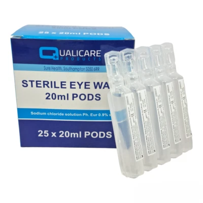 QUALICARE STERILE SALINE 20ML PODS - Eye Wash & Wound Solution - First Aid Kit Refills