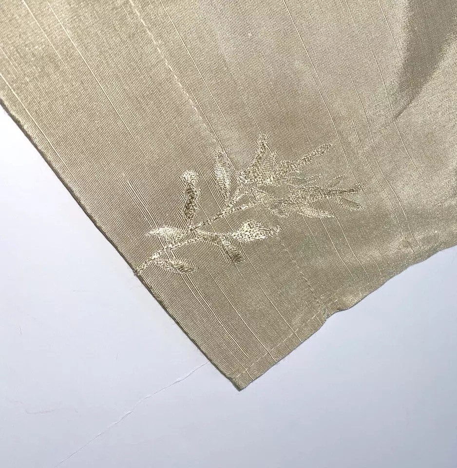 1 Hermosa cortina corta de árbol de bambú bordada de satén dorado con cenefa dorada Foto 4 de 4