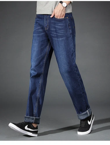 Hombre Invierno Grueso Térmico Jeans Forrado de Vellón Denim Pantalones Algodón Cálidos Pantalones - Imagen 5 de 17