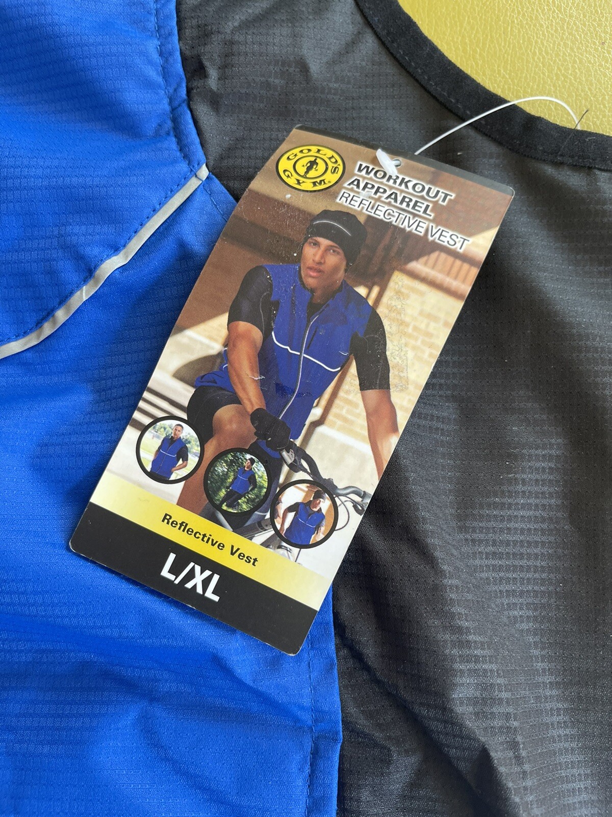 New Gold's Gym Vest Mens Black Blue Reflective Full Zip Windbreaker Sz