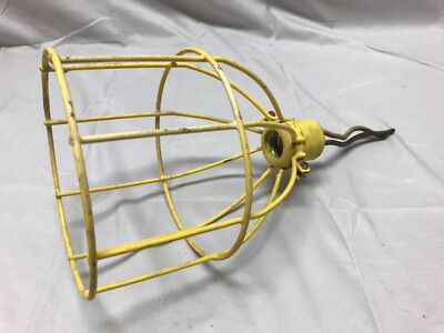 Single Yellow One Industrial Wire Work Light Shop Fixture Old VTG
