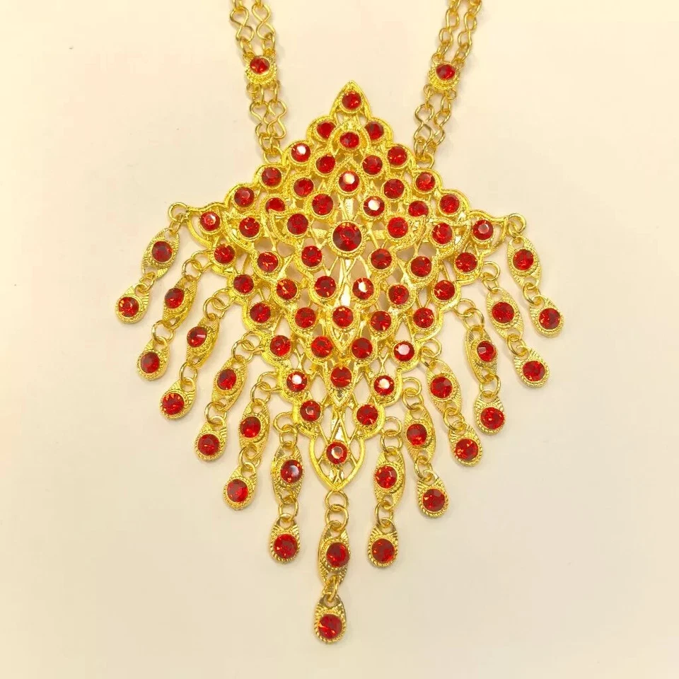 Collar Tailandés Hombres Joyería Boda Oro Rojo Piedras Preciosas Baile Fiesta Desfile Foto 4 de 4